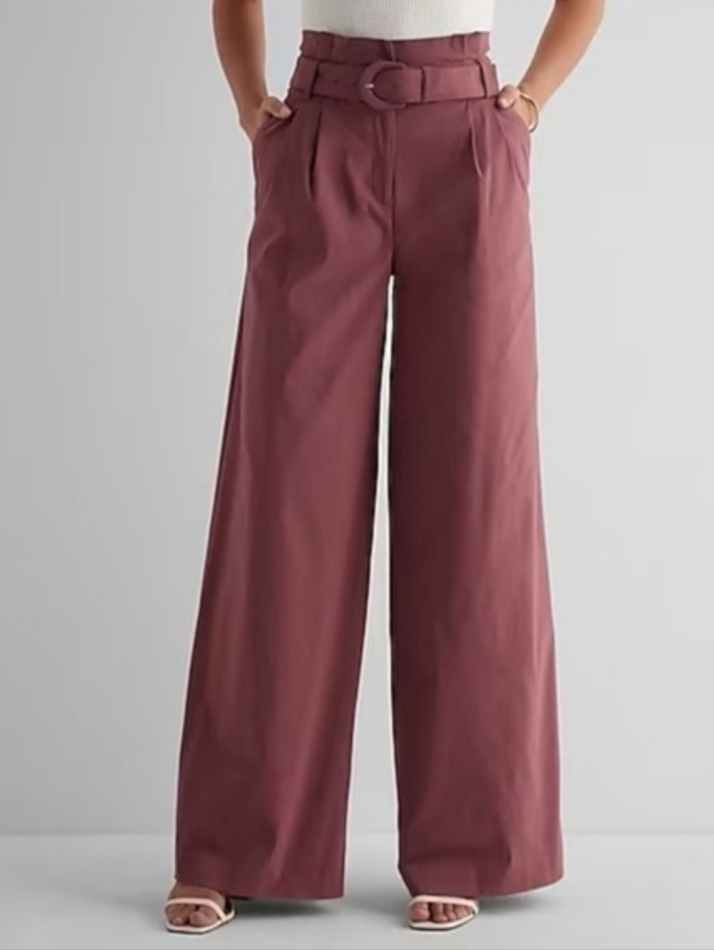 10 Express Super High Rise Wide Leg Dark Mauve Pants